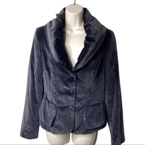 Caractere Grey Velvet Shawl V neck collar 2 button closure blazer jacket 6